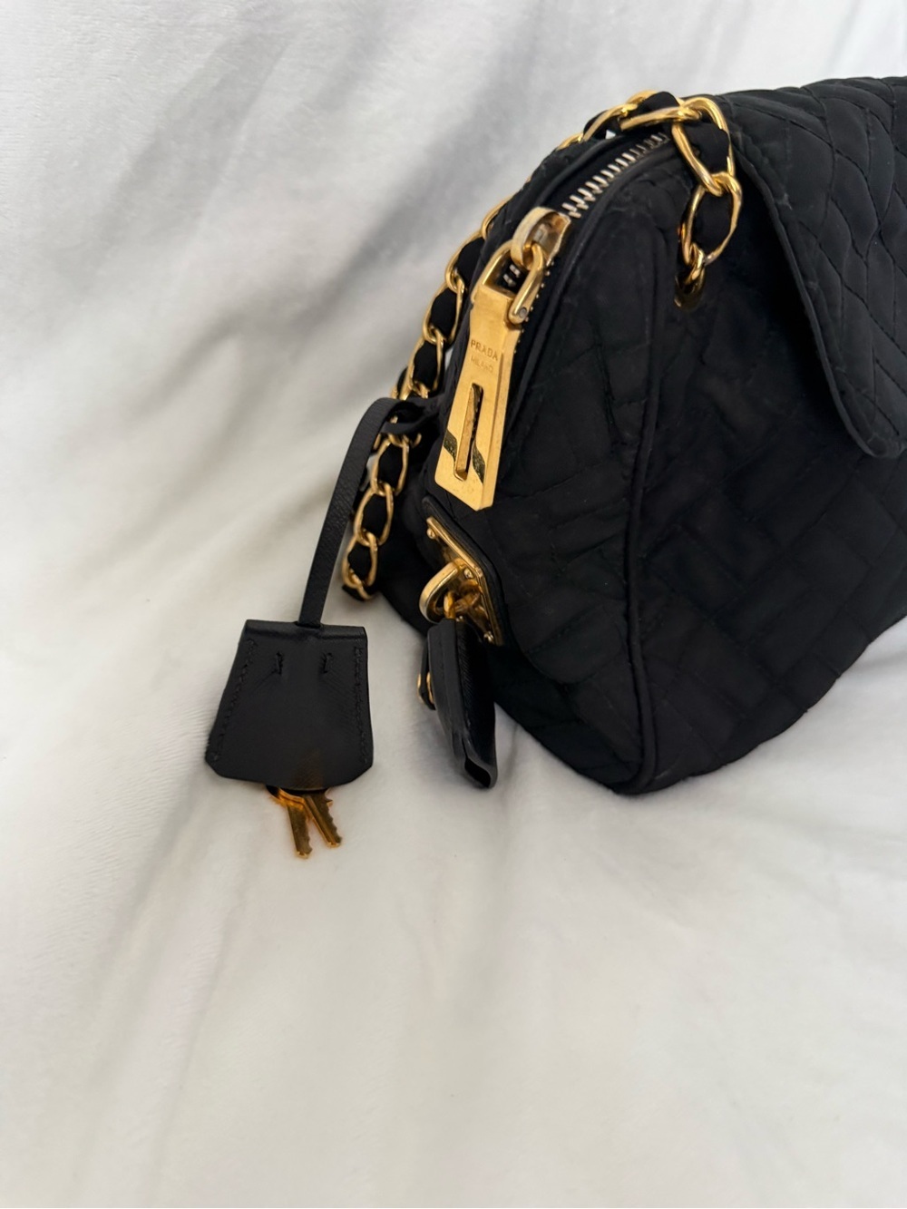 PRADA Vintage Tessuto Quilted Black and Gold Nylon Bag - Picture 6 of 12